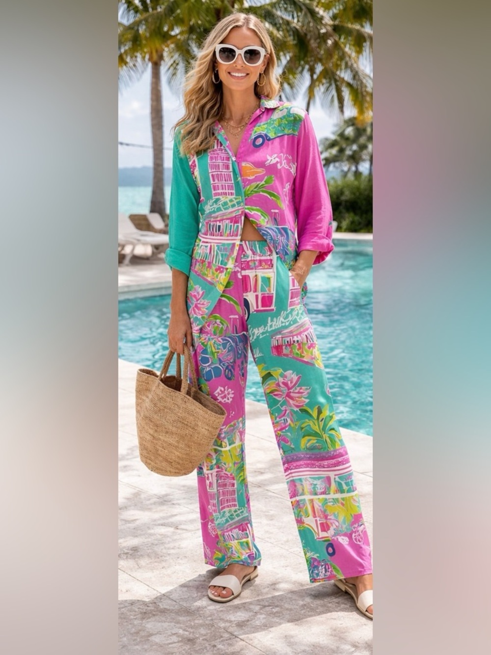 Boutique Vibrant Pink & Green Resort Set | Luxe Vacation Matching Set |